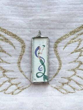 Handmade Mermaid Watercolor Pendant in Purple & Green